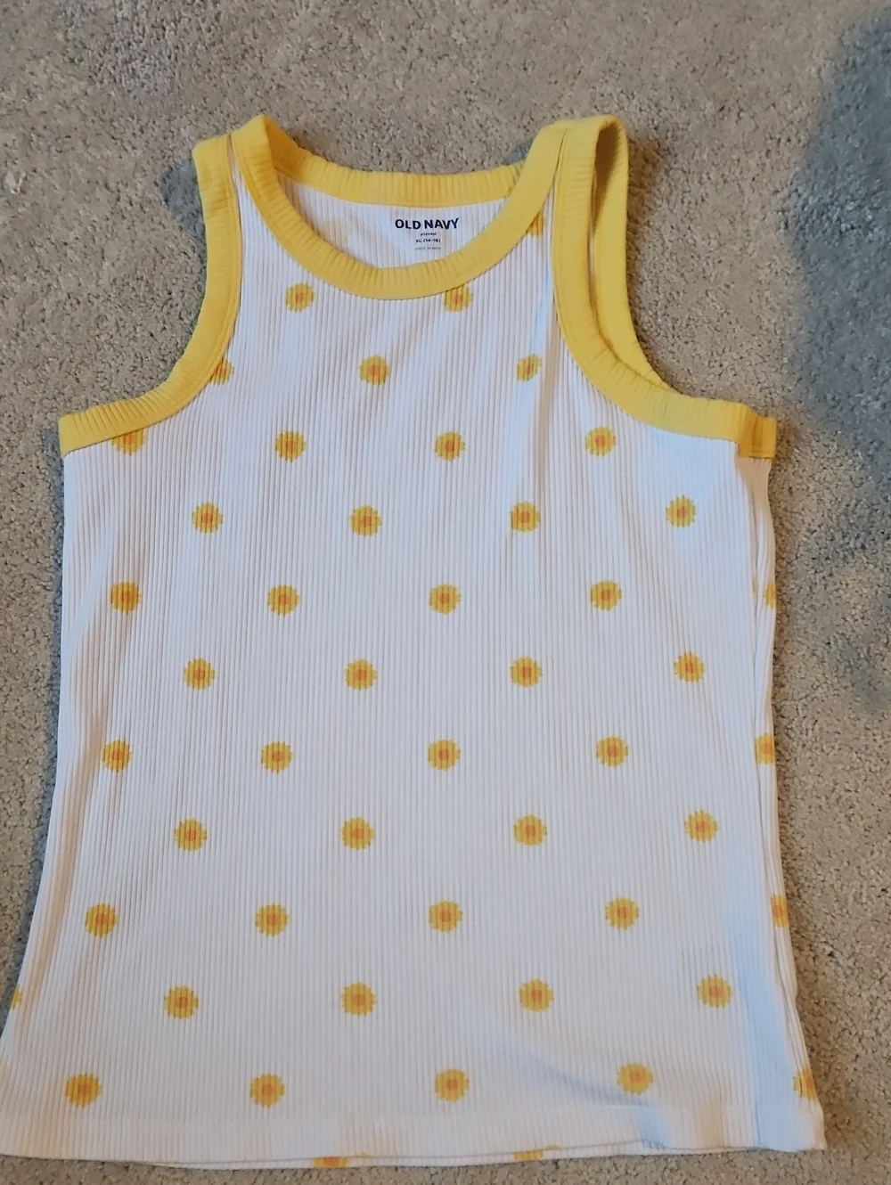 Old Navy White Ribbed Tank Top with Yellow Dot Print
